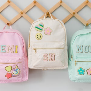 Sac à dos en nylon personnalisé | Sac à patch personnalisable en chenille | Sac à dos pour enfant | Retour au sac d'école | Cadeau personnalisé | Sac de patchs personnalisé