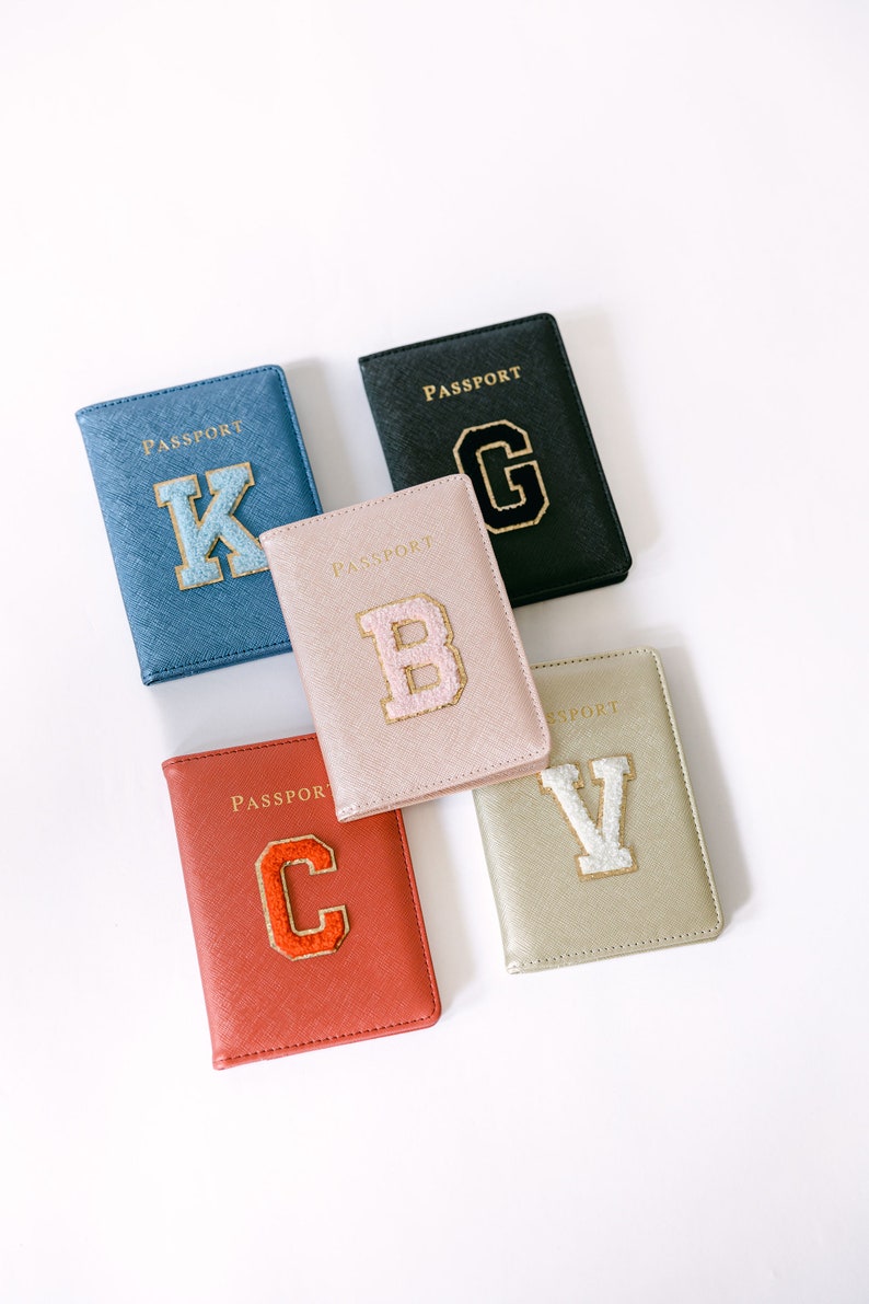 Personalized Passport Cover Chenille Letter Patch Passport Cover Passport Holder Bride Passport Cover Travel Wallet image 6