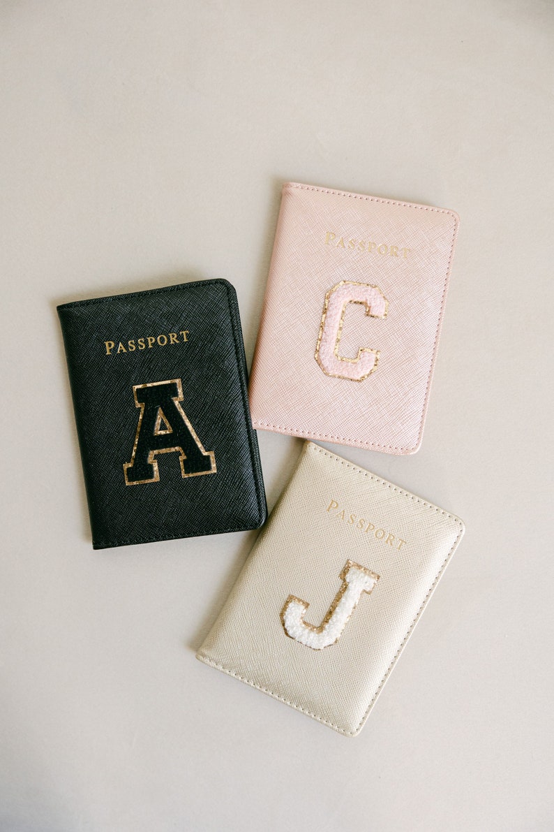 Personalized Passport Cover Chenille Letter Patch Passport Cover Passport Holder Bride Passport Cover Travel Wallet image 2