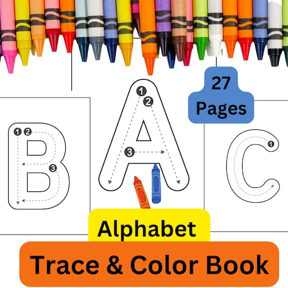 27 Printable Alphabet Tracing and coloring Book Worksheets. Preschool-KDG Phonics. Instant download. Kindergarten worksheets kids digital