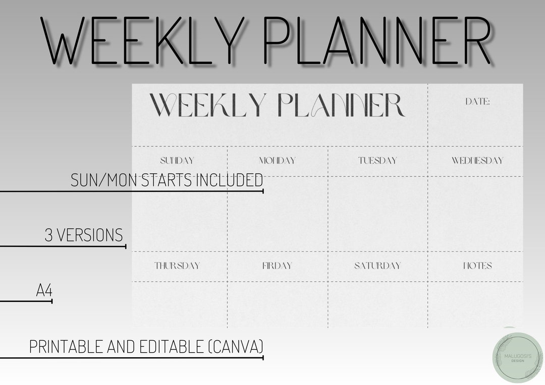 Weekly Planner, Weekly Organizer, Template, To-do List, Weekly Routine ...