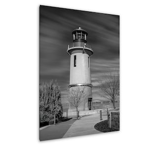 Clover Island Lighthouse Wall Art - Washington State Black and White Fine Art Print, Nautical Home Decor, Coastal Photography Gift