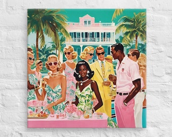 Arte de parede em tela estilo preppy para festa em Palm Beach