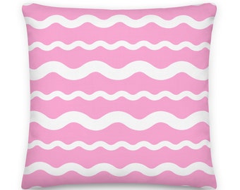 Pink Ric Rac Stripe Throw Pillow Coastal Preppy | Happy Colorful Beach House Decor | Scalloped Edge Pillow | New England Summer Pillow