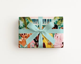 Papel de regalo preppy costero para fiesta en Palm Beach