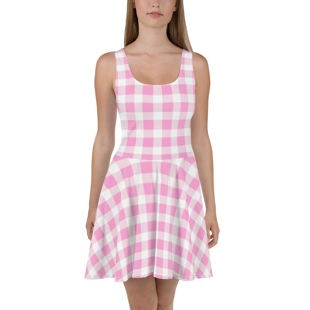 barbie gingham beach dress Women's Barbie Movie Perfect Day Pink Gingham Dress - Barbie Costumes