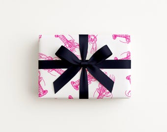 Lobster Love Pink Coastal Preppy Gift Wrap