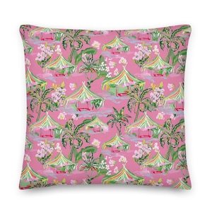 Palm Beach Tiki Hut Coastal Preppy Premium Pillow