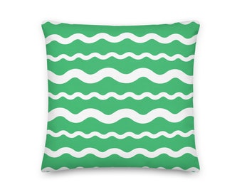 Green Ric Rac Stripe Throw Pillow Coastal Preppy | Happy Colorful Beach House Decor | Scalloped Edge Pillow | New England Summer Pillow