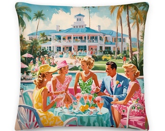 Palm Beach Pool Party Throw Pillow: Coastal Preppy Decor