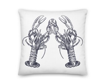 Nauti Love Lobster Nautical Throw Pillow | Coastal Preppy Decor | Happy New England Beach House Pillow