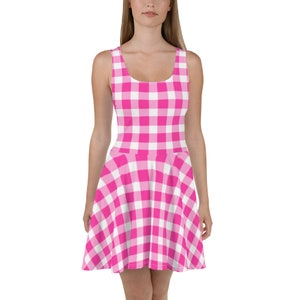 Ausgebogten Gingham Skater Kleid Knallpink