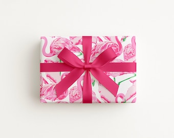 Papel de regalo preppy costero con flamencos de Palm Springs