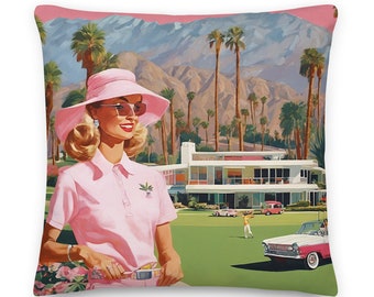 Palm Springs Golf Girl Throw Pillow: Coastal Preppy Decor