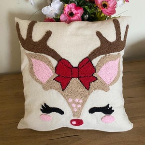 Embroidered pillow case, sofa cushion, Housewarning,punchneedle pillow cover,private,punching pillow co  deerver, tassel pillow case,