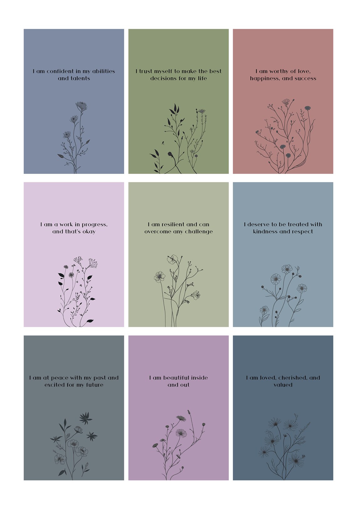 50 Affirmation Cards for Self Love, Positive Quotes, Printable Cards ...