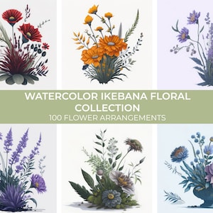 100 Watercolor Floral Clipart, Wild Flowers, Ikebana Arrangement, Floral Collection, Spring Clipart, Floral Elements, PNG, Digital Download