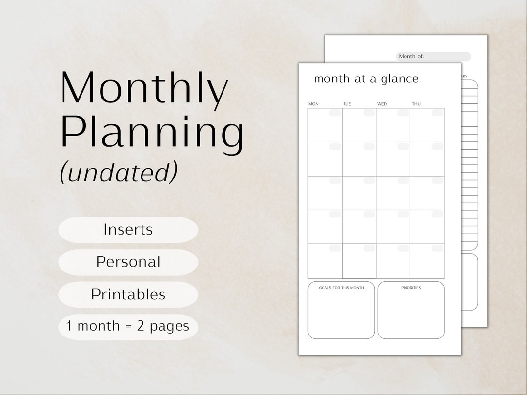 Undated Monthly Planner Personal Planner Inserts MO2P Layout Monthly ...
