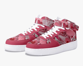 Red Hearts and Pink Satin#2 Print af1 lace styles High-Top Leather Sports Sneakers