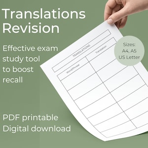 Translations Words Revision Sheet, Student Printable Revision Resource, A4 PDF, Exam Prep, Revision Planner, Study Resource