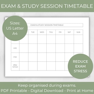 Exam Printable Timetable Planner, Time Table Schedule Student Weekly Planner,  GCSE Exam Prep, Timetable Schedule for Exam Study
