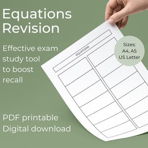 Equations Revision Sheet, Student Printable, A4 PDF Digital Download, Student Resources, Exam Prep, Revision Resource