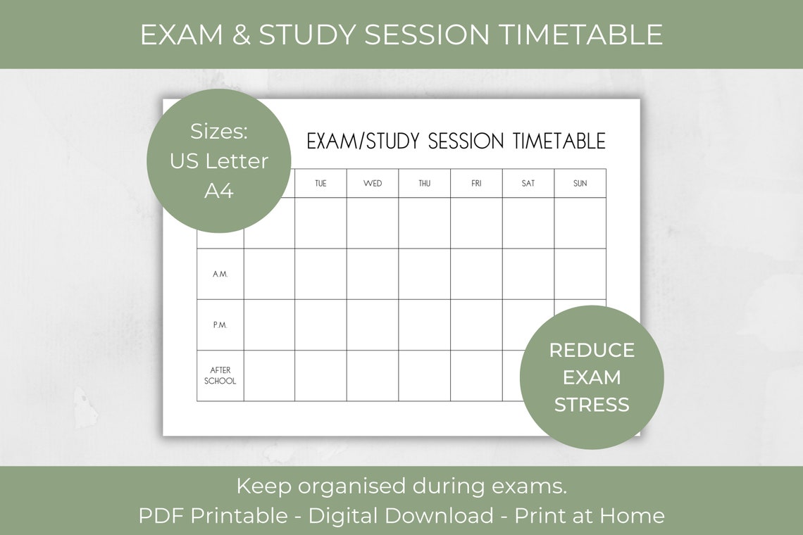 Exam Study Timetable, Printable Timetable Planner, Time Table Schedule, Student Weekly Planner ...