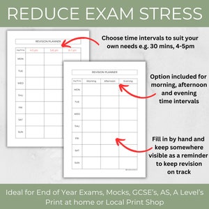 Revision Planner, Study Planner, Student Printable, Study Timetable, A4 size PDF,  Weekly Timetable, Student Resources