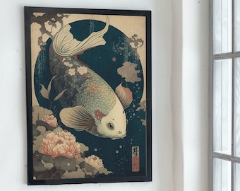 Japanese Koi Fish Art - Ukiyo-e Art - Printable Digital Download