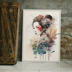 Watercolor Painting of Japanese Geisha | Wall Art Digital Download