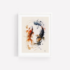 Japanese Koi Fish Art - Watercolor Art - Printable Digital Download
