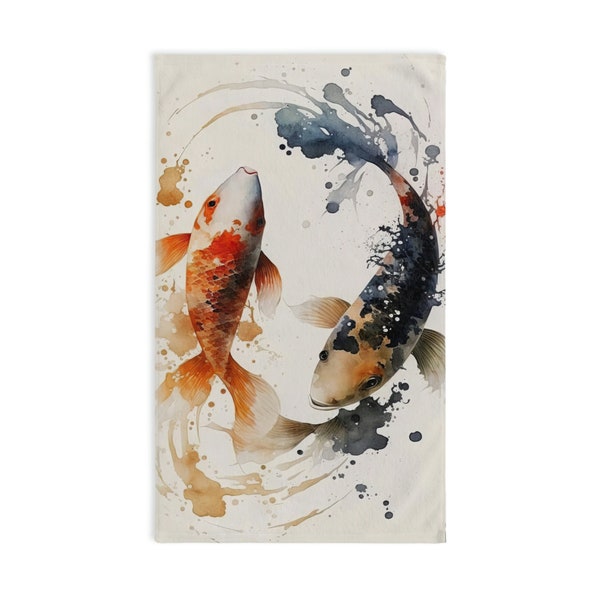 Colorful Koi Fish Hand Towel - Vibrant Japanese Artwork - Soft and Durable