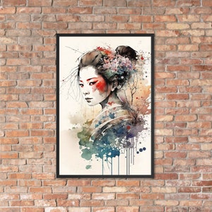 Aquarell Gemälde einer Geisha | Wandkunst Gerahmtes Poster