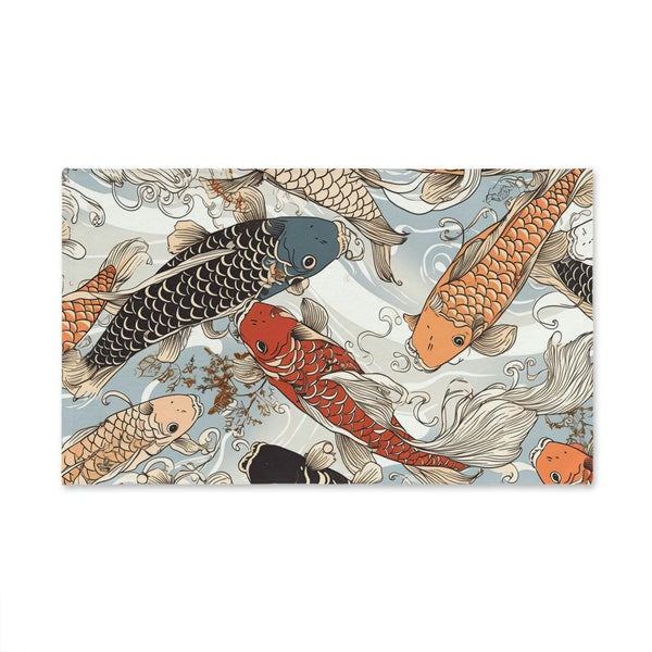 Colorful Koi Fish Hand Towel - Vibrant Japanese Pattern - Soft and Durable