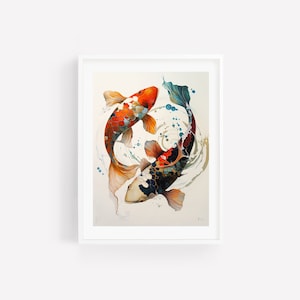 Japanese Koi Fish Art - Watercolor Art - Printable Digital Download