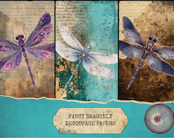 Fancy Dragonfly Decoupage Papers, Handmade Craft Supplies, DIY Crafts