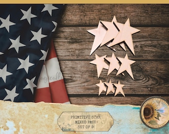 Primitive Stars Mixed – 9 Pack |  Craft Shapes | Farmhouse Bowl Fillers | DIY Country Decor | Littles
