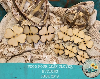 Wood Four Leaf Clover Buttons – Spring Farmhouse Decor, Set of 9