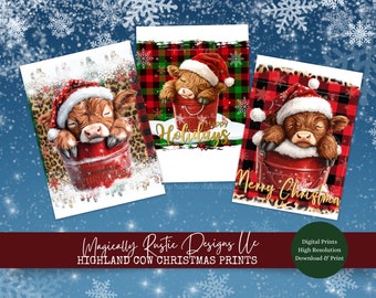 Christmas Highland Cow Prints: Rustic DIY Sublimation Designs (Digital Prints)
