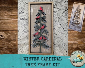 Winter Cardinal Tree DIY Kit – Laser-Cut Maple Wood Rustic Decor