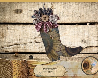 Cowboy Boot Craft Kit – 10" Maple Wood USA Anniversary Decor