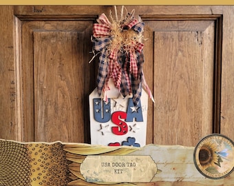 11" USA House Tag – Maple Wood Patriotic Decor Kit with Stars & Poppies