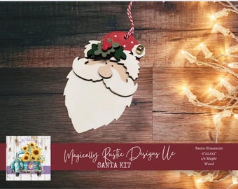 DIY Santa Ornament Kit: Unfinished Maple Wood Christmas Craft