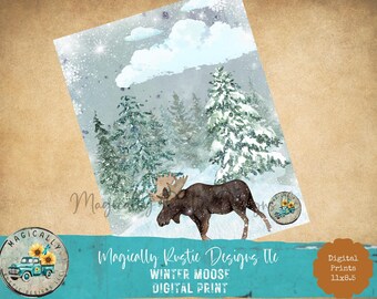 Winter Moose - DIY Craft - Decoupage Paper (Digital Download)
