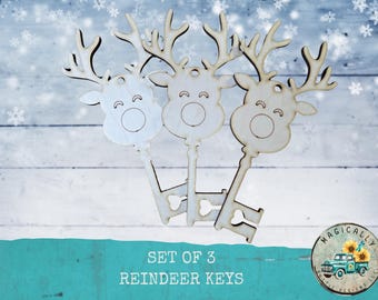 Wood Reindeer Keys - 6 Inch Maple Wood Cutouts for Christmas Ornaments & DIY Holiday Crafts