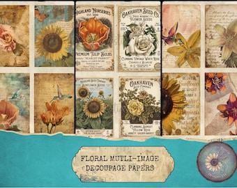 Vintage Style Floral Decoupage Sets, Multi-Image, Junk Journals, Scrapbook Sheets, Card Making Supplies, Papers
