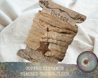 Coffee-Cinnamon Stained Cheesecloth, 1 Yard Wrapped on Vintage Style Spool, Primitive Craft Supplies, DIY & Decor