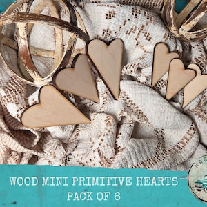 Primitive Wood Hearts – 6 Pack | Rustic Craft Shapes | Farmhouse Bowl Fillers | DIY Country Decor