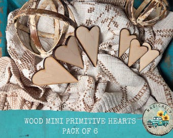 Primitive Wood Hearts – 6 Pack | Rustic Craft Shapes | Farmhouse Bowl Fillers | DIY Country Decor
