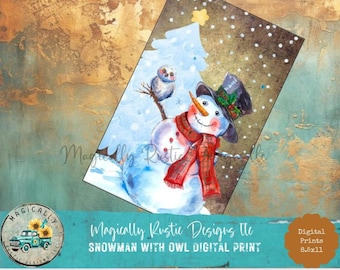 Christmas Snowman and Owl Print - DIY Craft - Decoupage Paper (Digital Download)